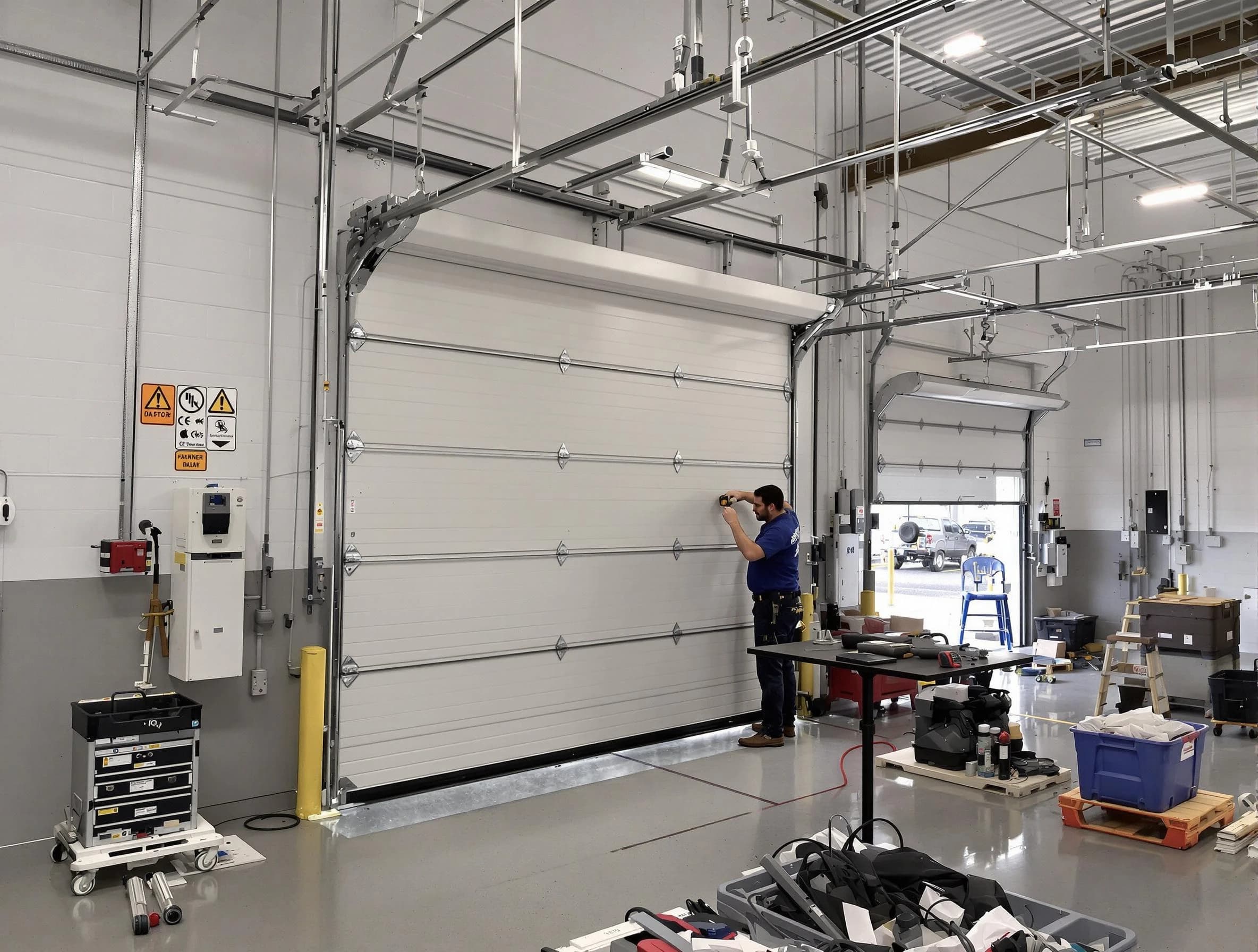 Commercial garage door repair being performed by Englewood Garage Door Repair expert in Englewood