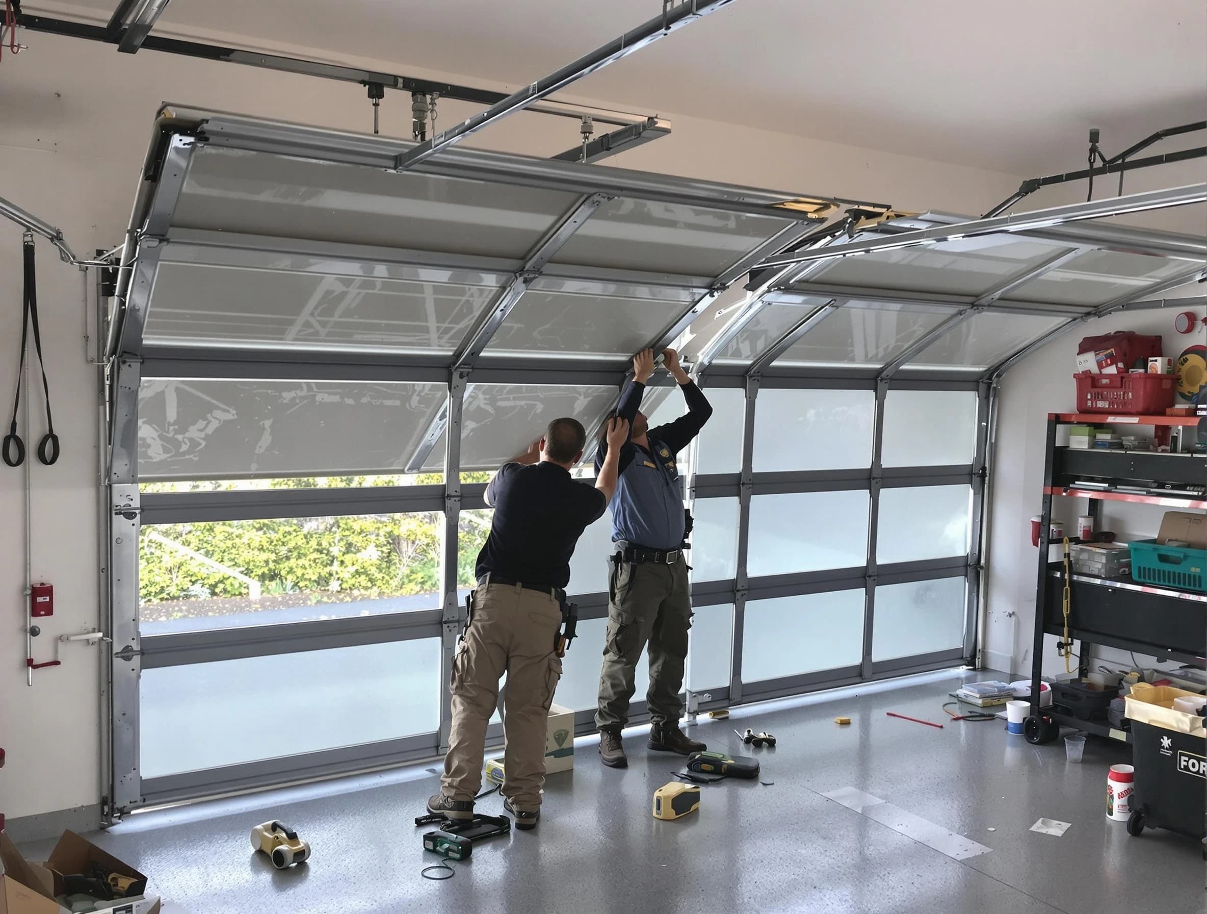 Englewood Garage Door Repair expert performing precise panel replacement on Englewood garage door