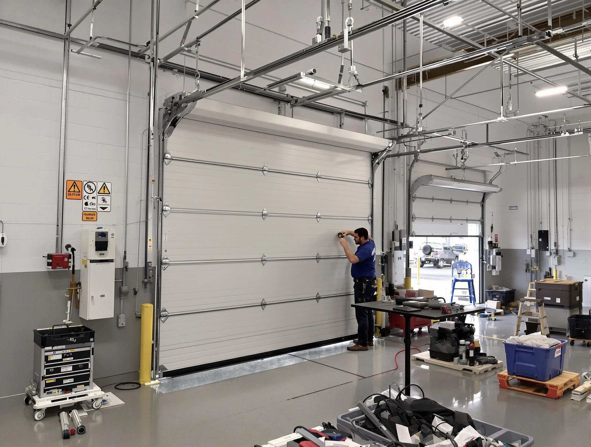 Commercial garage door repair being performed by Englewood Garage Door Repair expert in Englewood