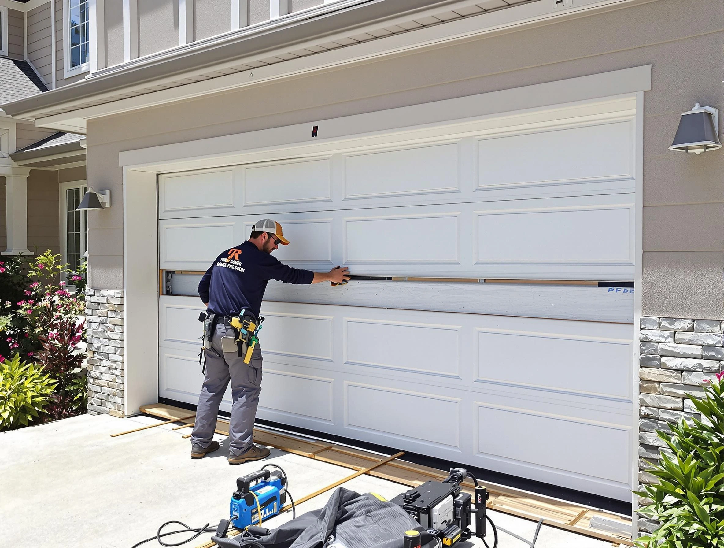 Englewood Garage Door Repair team performing complete garage door replacement at Englewood residence