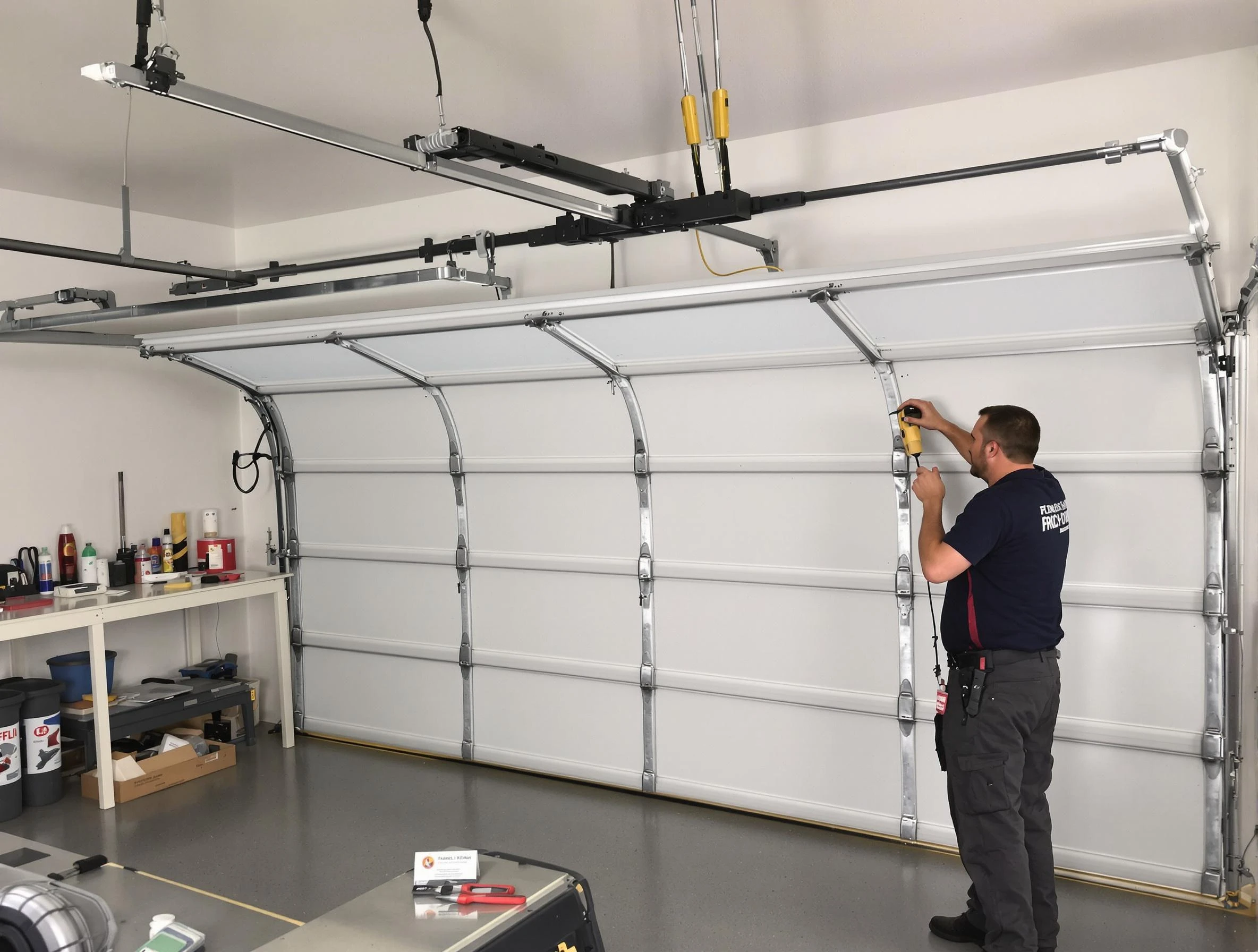 Englewood Garage Door Repair certified technician performing overhead door system repair in Englewood