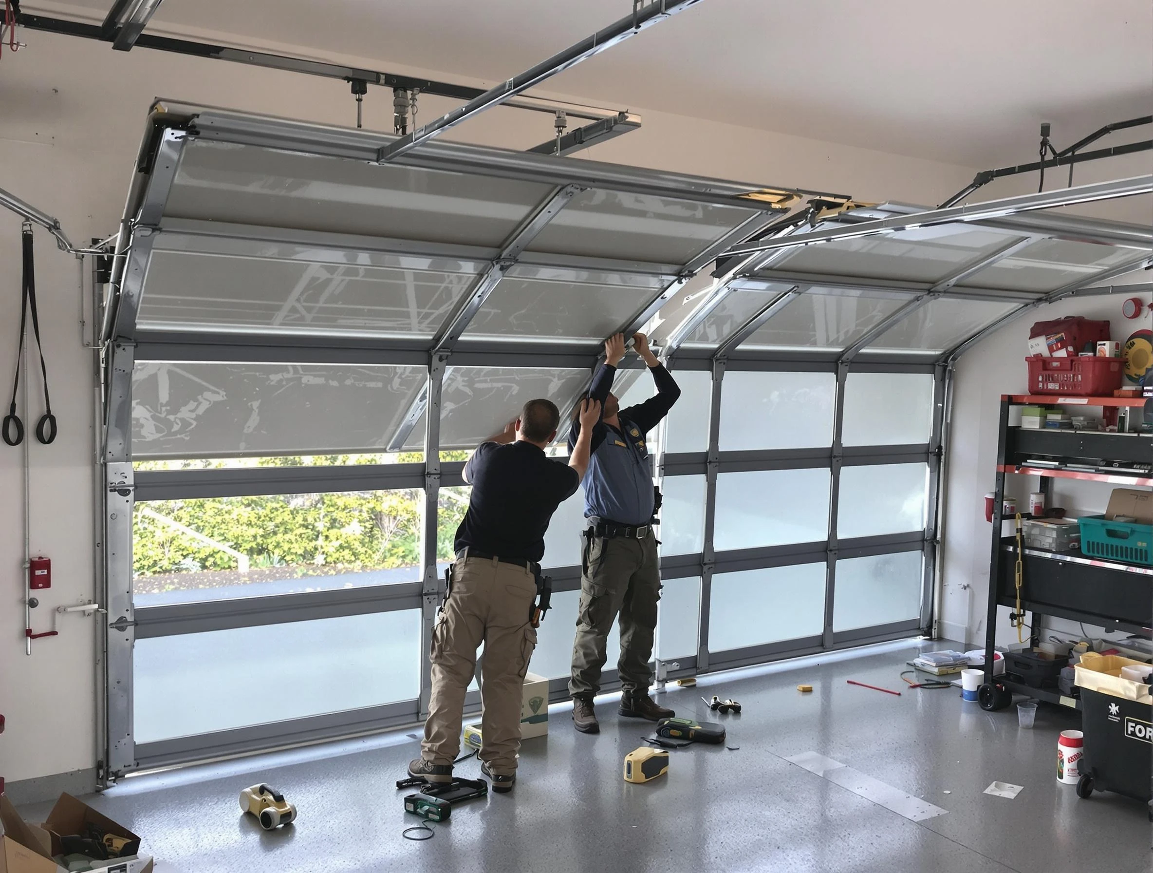 Englewood Garage Door Repair expert performing precise panel replacement on Englewood garage door