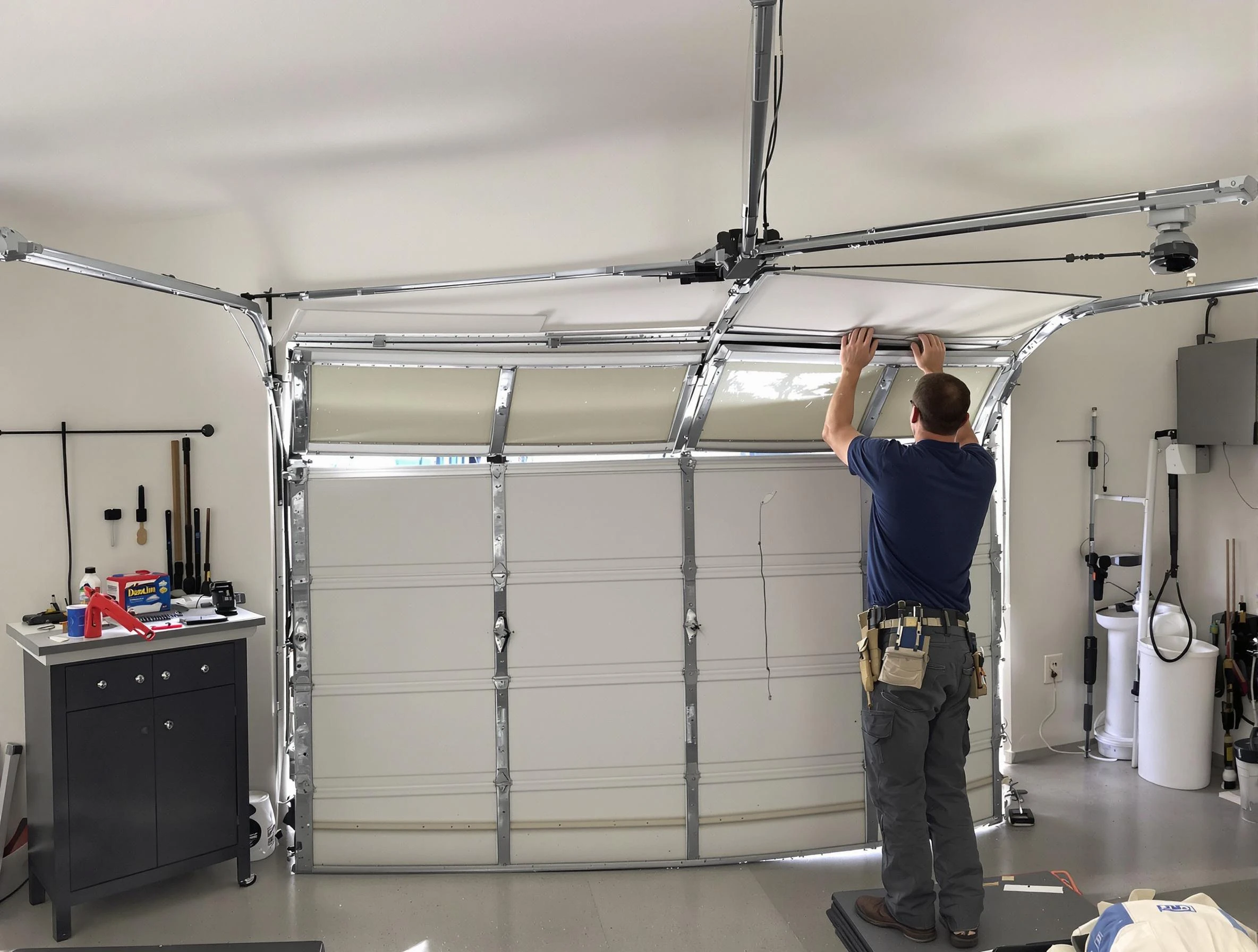 Englewood Garage Door Repair specialist performing precise section replacement on Englewood garage door