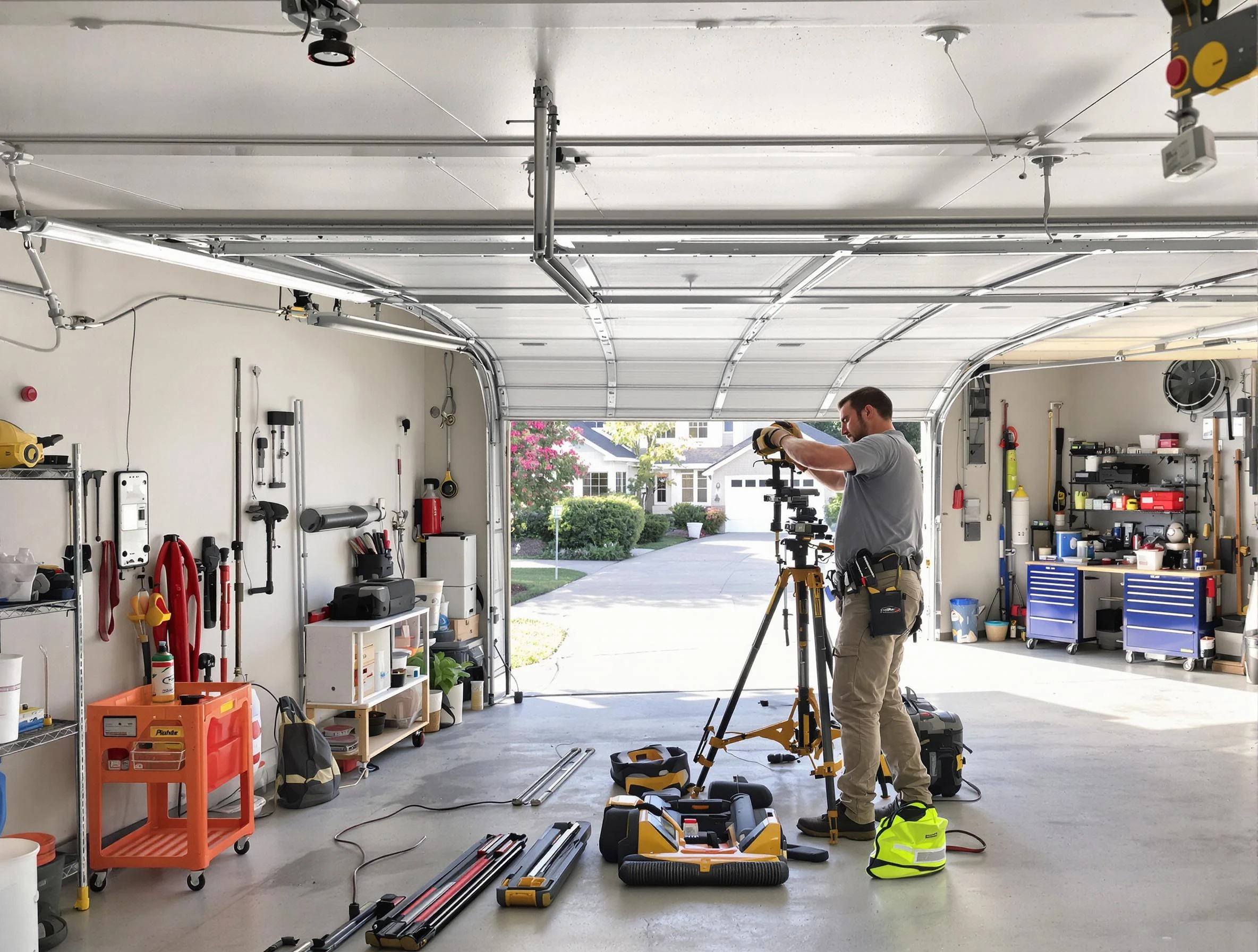 Englewood Garage Door Repair specialist performing laser-guided track alignment in Englewood